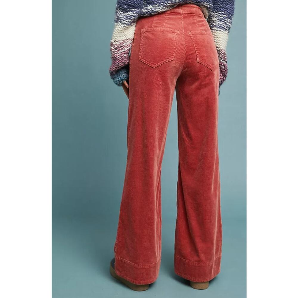 Pilcro Corduroy Wide Leg Jeans Brick Red High Rise Button Fly Women's 26 - Picture 2 of 12